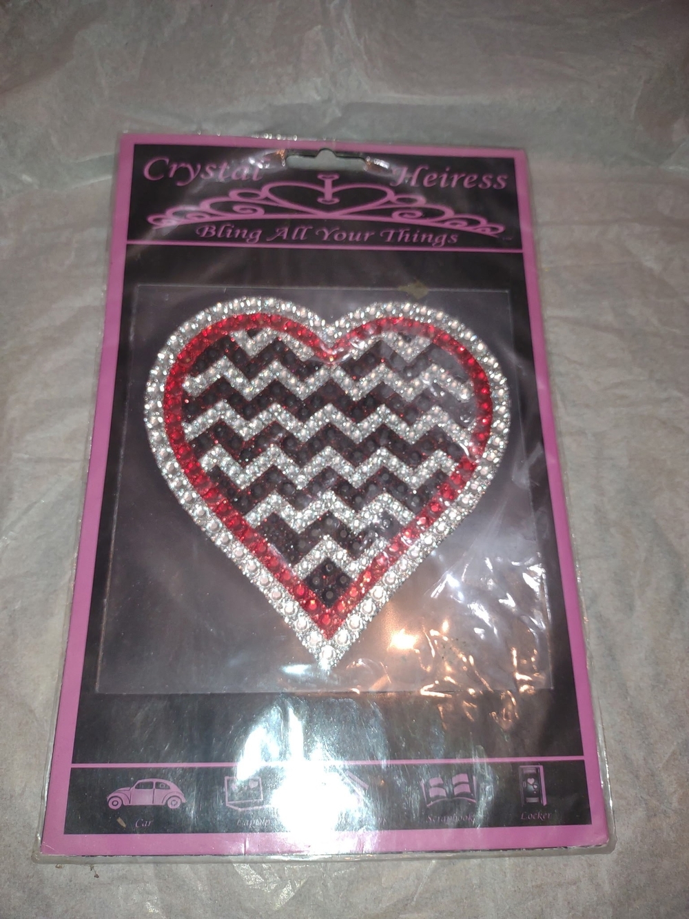 Red & Silver Rhinestone Heart Sticker Car vehicle Sticker - Picture 1 of 2